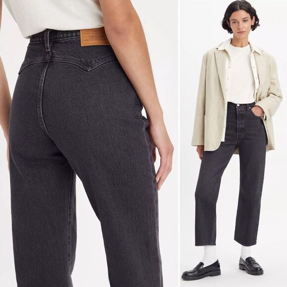 Levi’s Premium Denim Ribcage Straight Ankle No Back Pocket Jeans in Washed Black - Picture 1 of 7